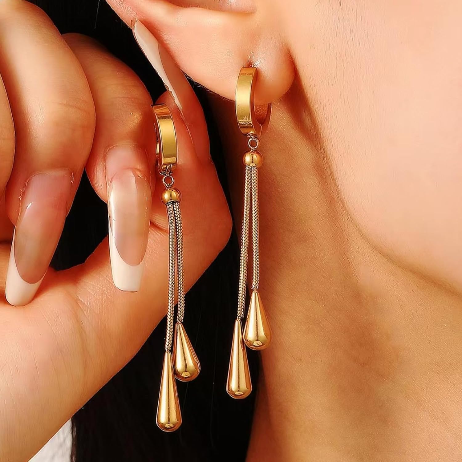 72ore Gold Drop Earrings Necklace Dainty Gold Trendy Water Droplet Fall Necklace for Women Jewelry Set Birthday Gifts Party Boho Dresses Accessories - Image 3