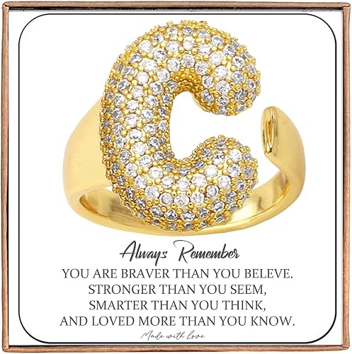 LANJU Initial Rings for Women Letter Ring Letter A-Z Chunky Gold Rings 14K Gold 