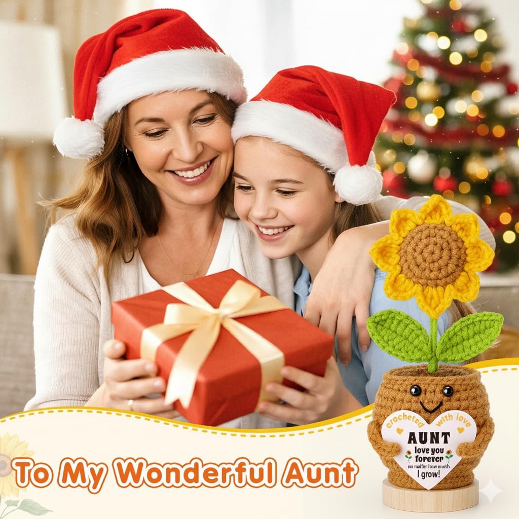 Aunt Mothers Day Birthday Gifts from Niece Nephew, Best Aunt Ever Presents, Auntie Xmas Thanksgiving Gifts Christmas Stocking Stuffers Sunflower Crochet for Titi Tia Madrina Women, Love you Forever