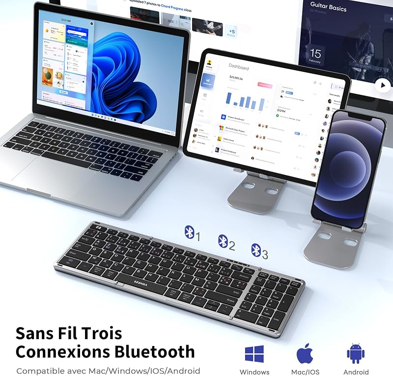 seenda Összecsukható Bluetooth Billentyűzet - Újratölthető Vezeték Nélküli Mini Billentyűzet Numerikus Résszel iOS/Android/Windows Eszközökh