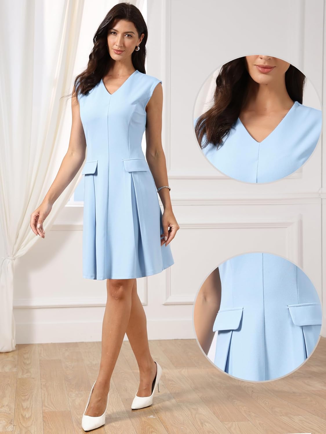 Allegra K Work Dress for Women's Sleeveless V Neck Elegant A-Line Professional Business Dress - Image 4