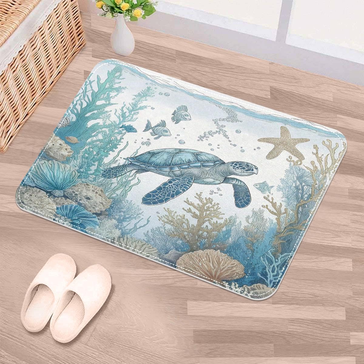 Tapete de tortuga marina de 50 x 80 cm lavable para puerta y baño