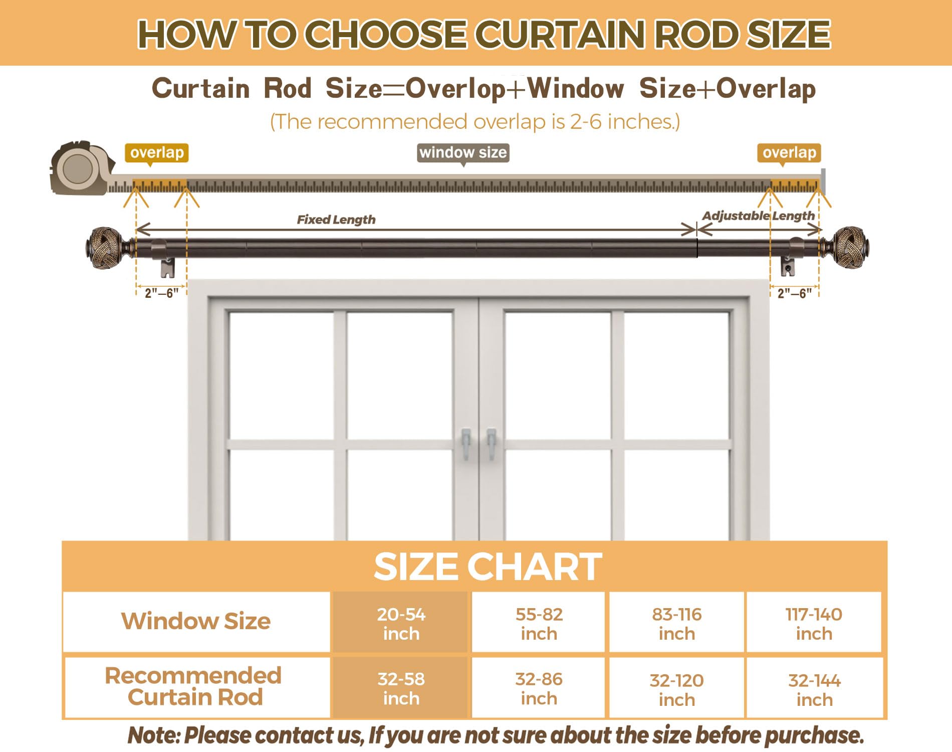 Bronze Curtain Rods - Adjustable 32-58 Inch -8 Bronze Curtain Rods - Adjustable 32-58 Inch -8
