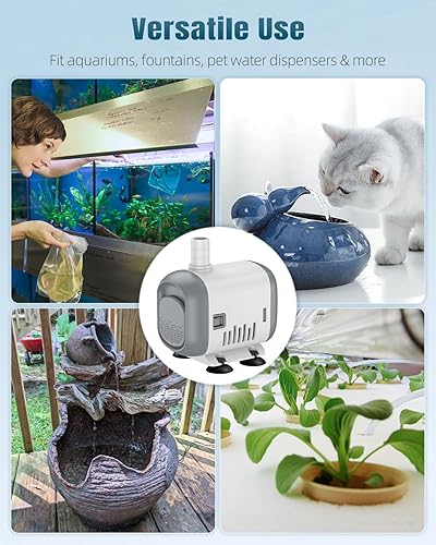 Miniatura 7 de Pawfly Bomba de fuente pequeña, bomba de agua sumergible de 240 GPH para fuente, mini bomba de agua de 12 W con elevación alta de 3.9 pies, bomba de