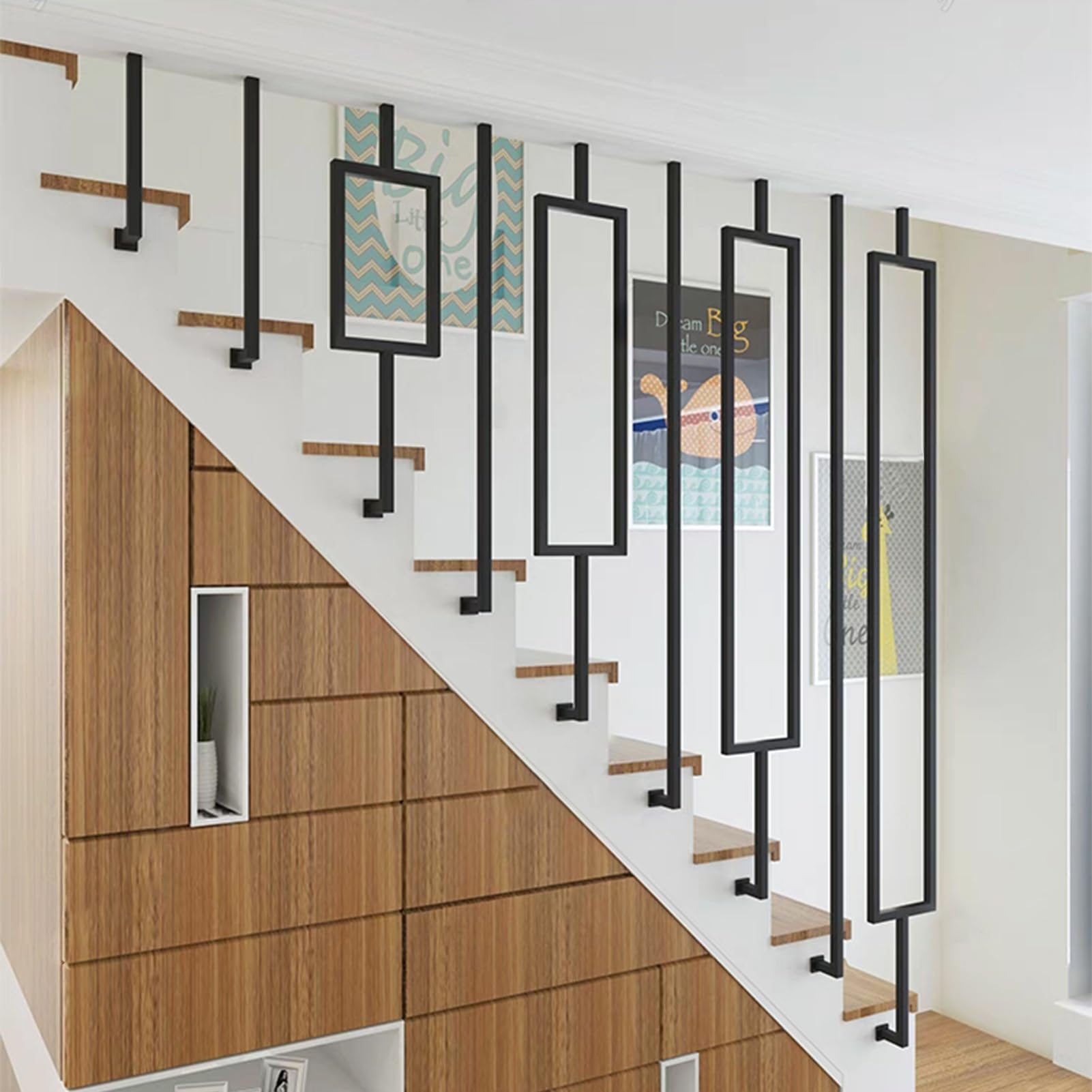 Garde-corps en tube de fer noir en L pour escalier de loft et villa contemporaine
