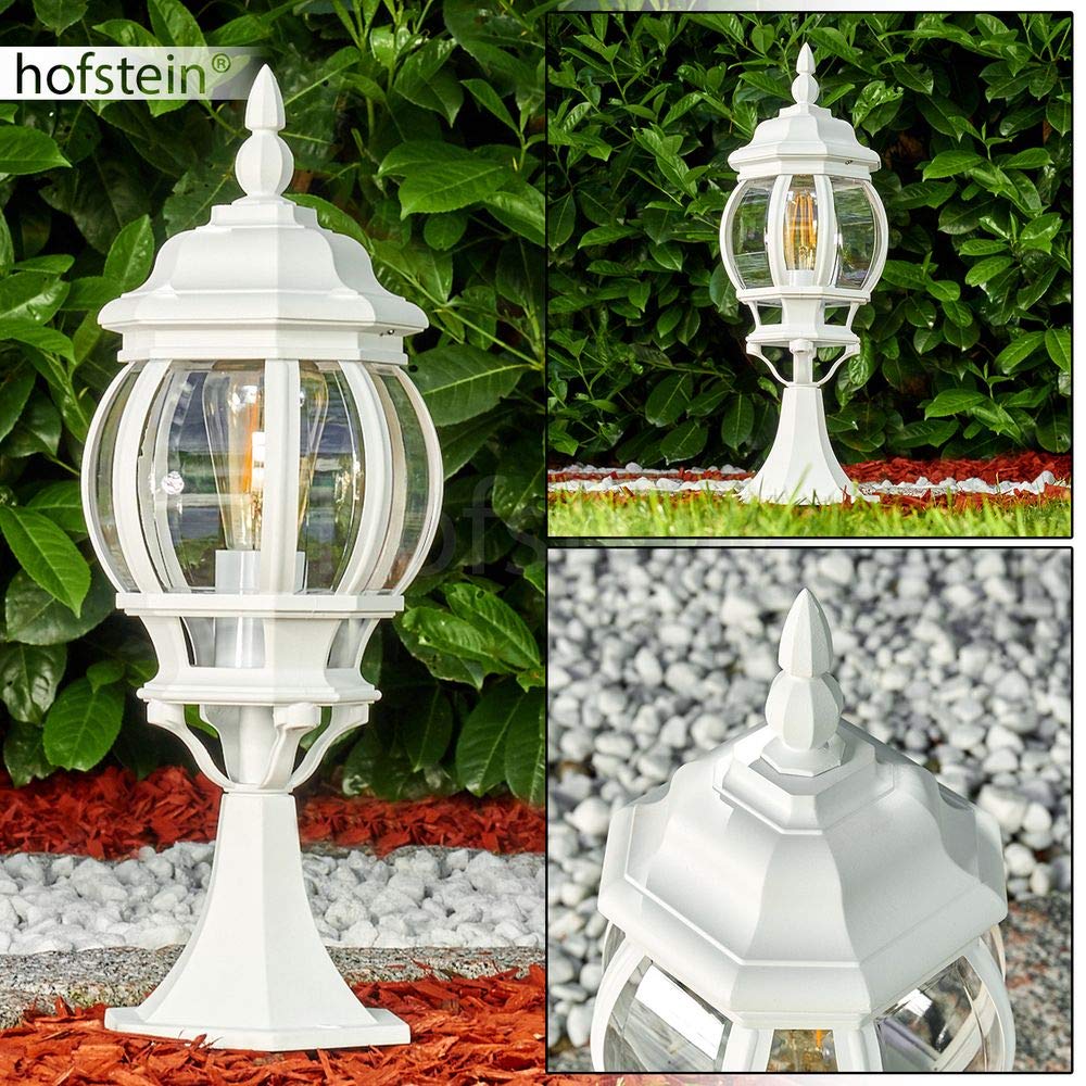 Lampa zewnętrzna Lentua, podstawa w stylu antycznym, odlew aluminiowy w kolorze białym z tarczami z tworzywa sztucznego, oświetlenie ścieżki 50cm, E27, IP44, bez żarówek