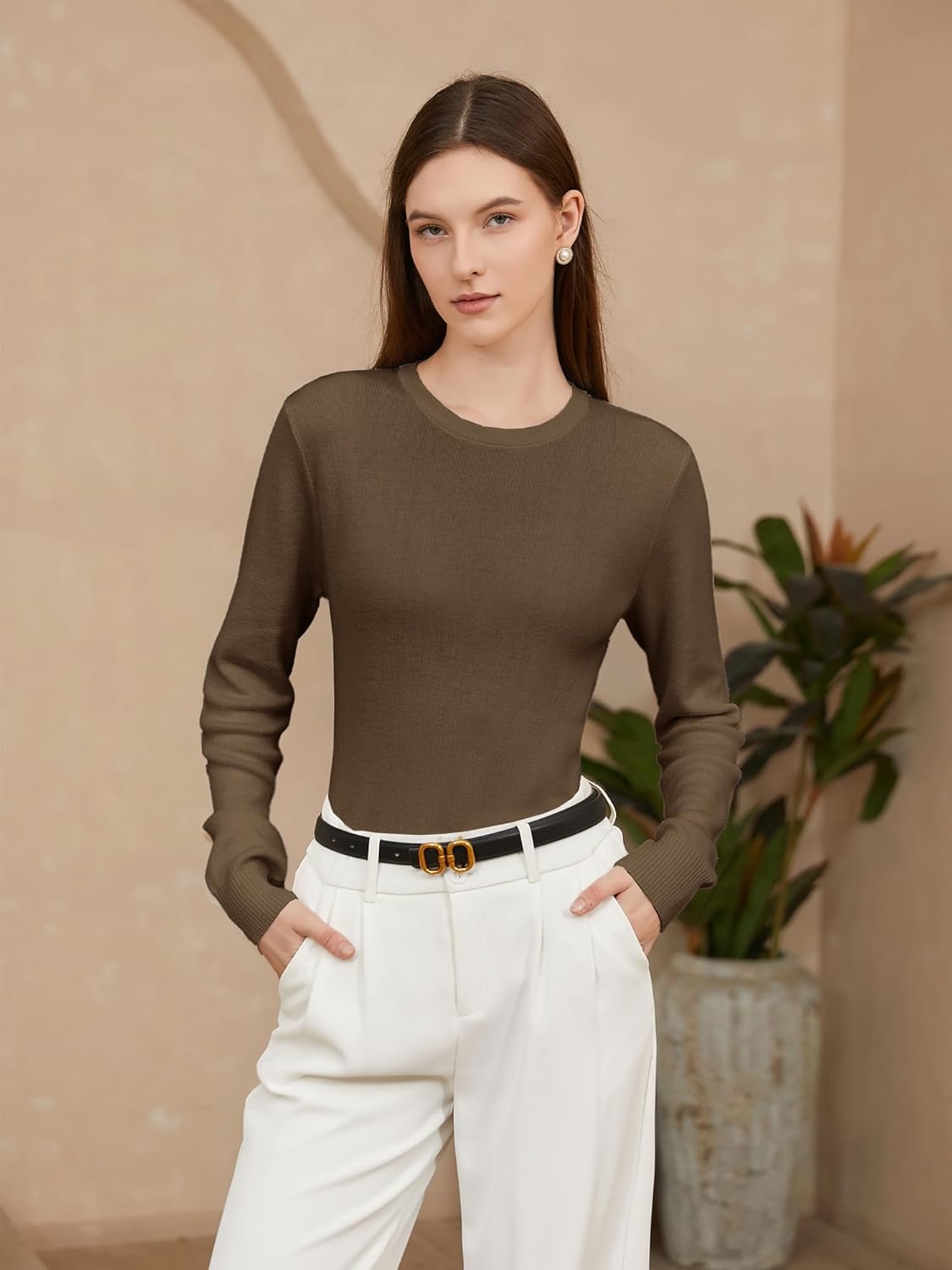 DAIMIDY Women's Wool Blend Classic Crewneck Sweater Tops - Image 4