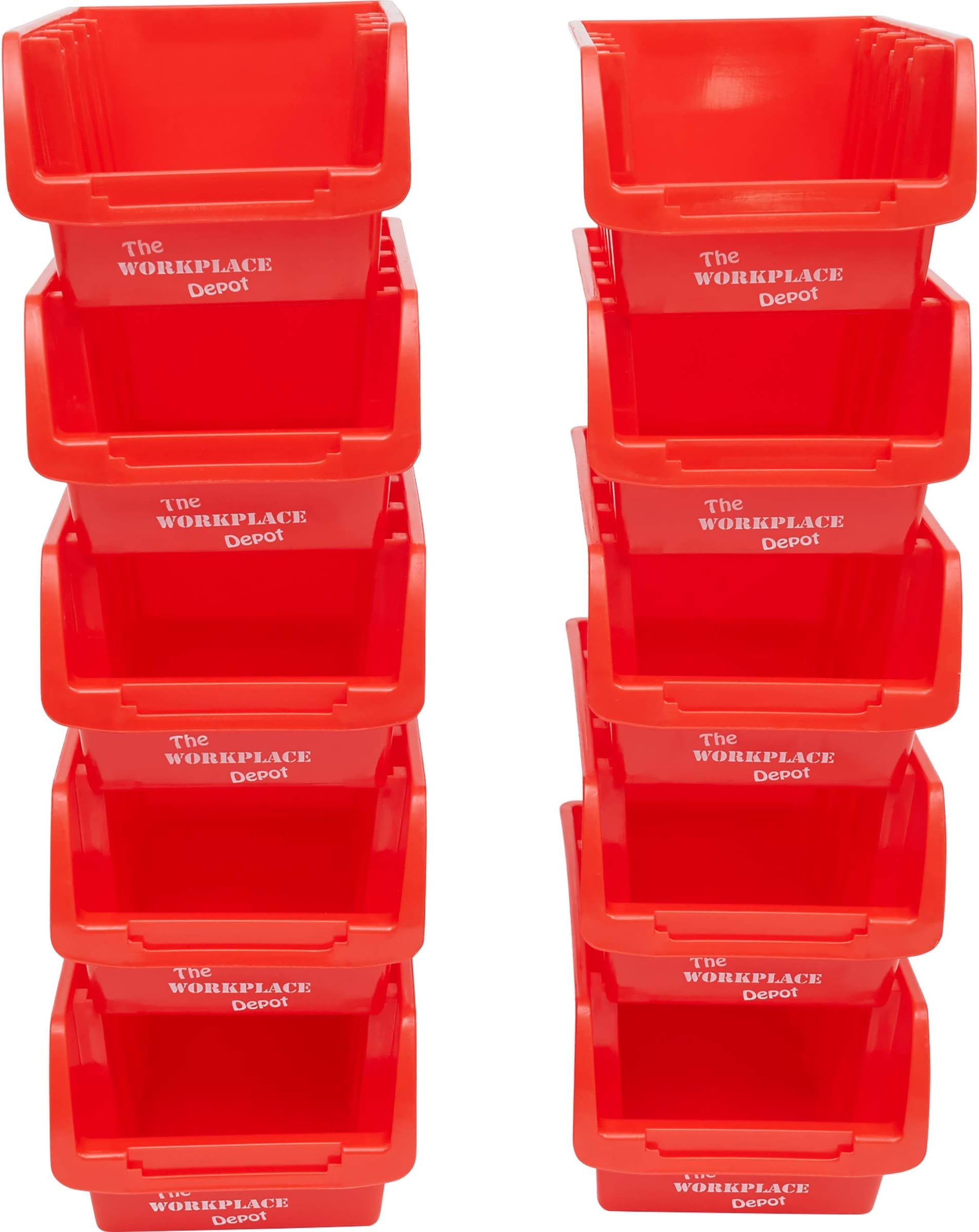 The Workplace Depot Plastic Picking Bins, Semi Open Fronted Stackable Parts Storage Pick Containers (Red)