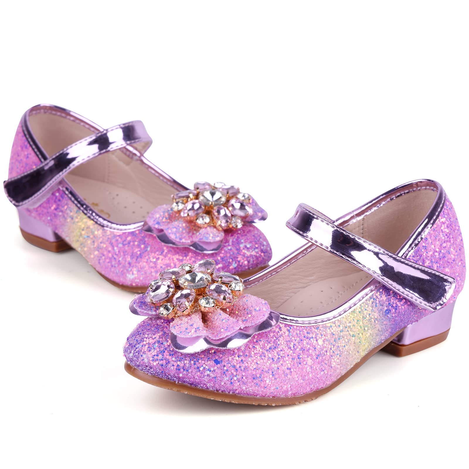 Girls Princess Shoes Sequins Sweet Bows High Heels Wedding Party Dress Shoes Dance Bright Diamond Cosplay Christmas Festival Shoes Pink Blue Purple Gold Silver — view 6