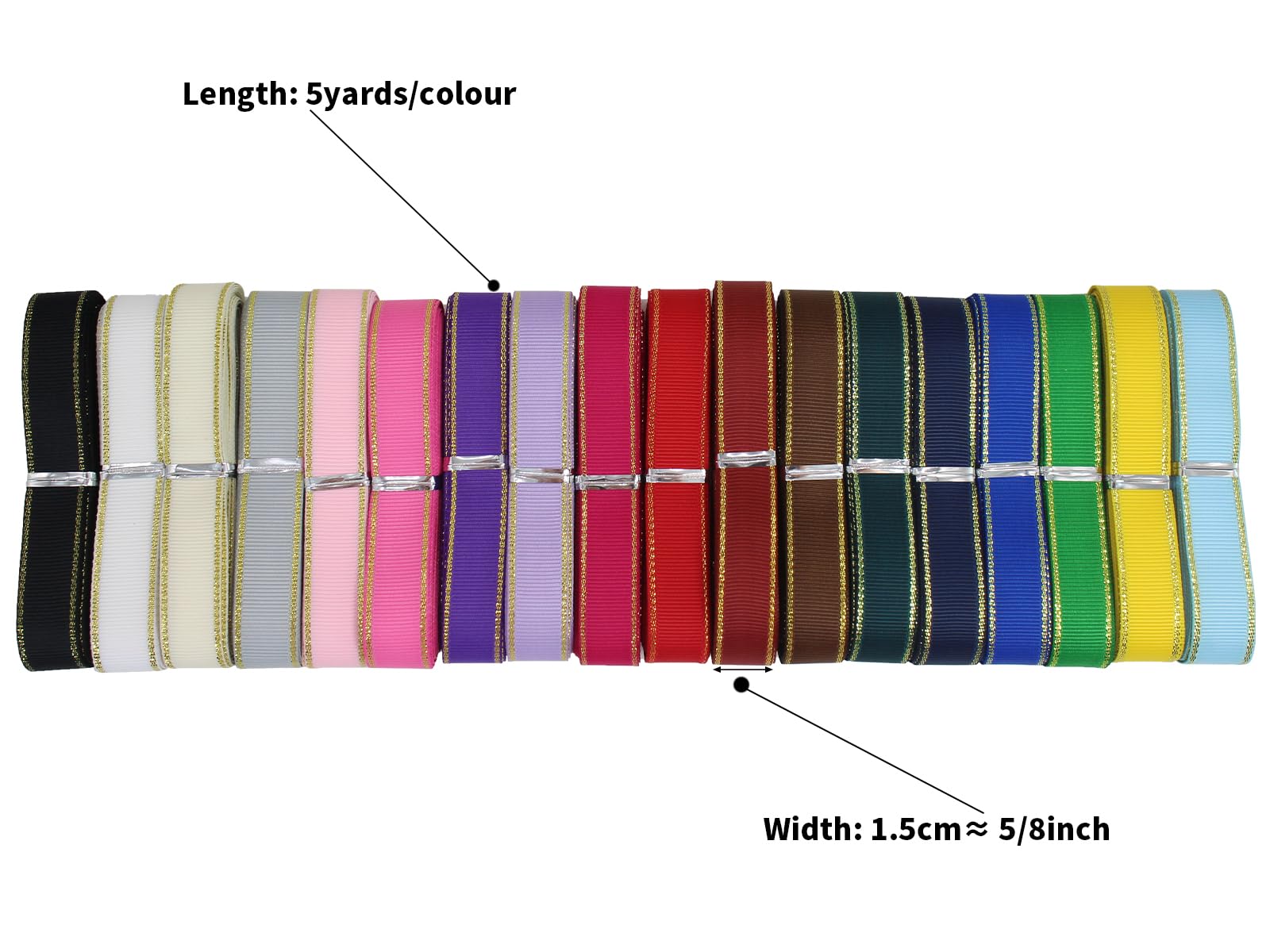 Gift Wrap Ribbons With Gold Edges 5/8 Inch 90 Yards Jordan Grosgrain Ribbon
