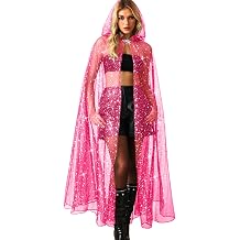 Kaei&Shi Star Tulle Cape,Long Sheer Hooded Cloak Gothic Witch Costume,Celestial Dress For Women Halloween Wedding