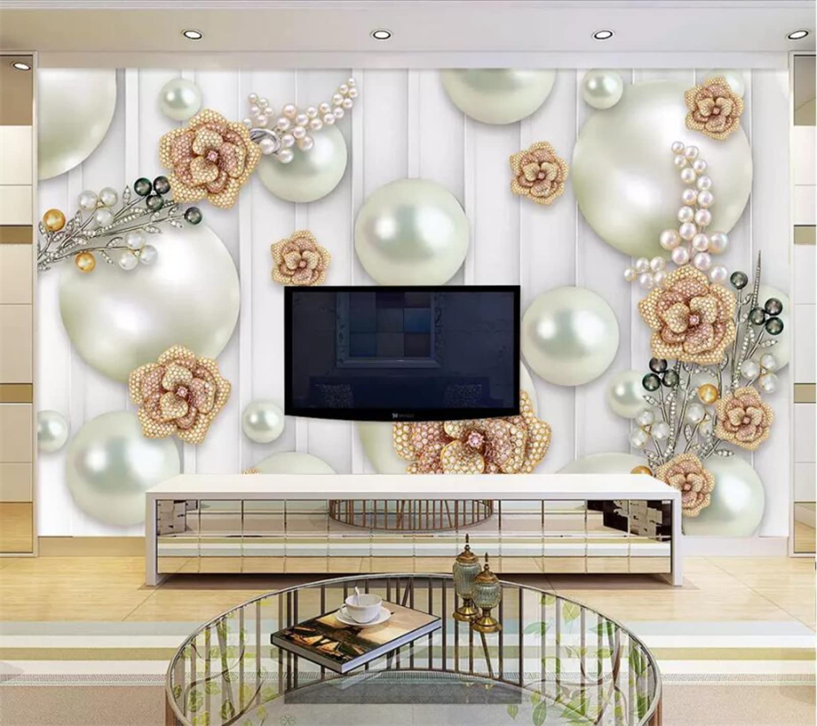 Tapeta ścienna kwiaty i perły szer. 250 x wys. 175 cm mural ścienny 3D tapeta naklejki do salonu sypialni niesamoprzylepne