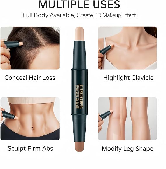 2-in-1 Contour and Highlighter Stick Kit,Smooth Sculpting Bronzer for Light Skin Tone,Cream Bronzer & Cool Toned Contour for Nose,Long Lasting and Waterproof Contour Sticks for Light Skin Makeup#02