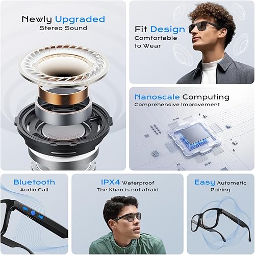Miniatura 6 de Lentes inteligentes para mujeres y hombres, gafas Bluetooth con lentes fotocrómicas, micrófono y altavoces integrados, lente de luz anti-azul con