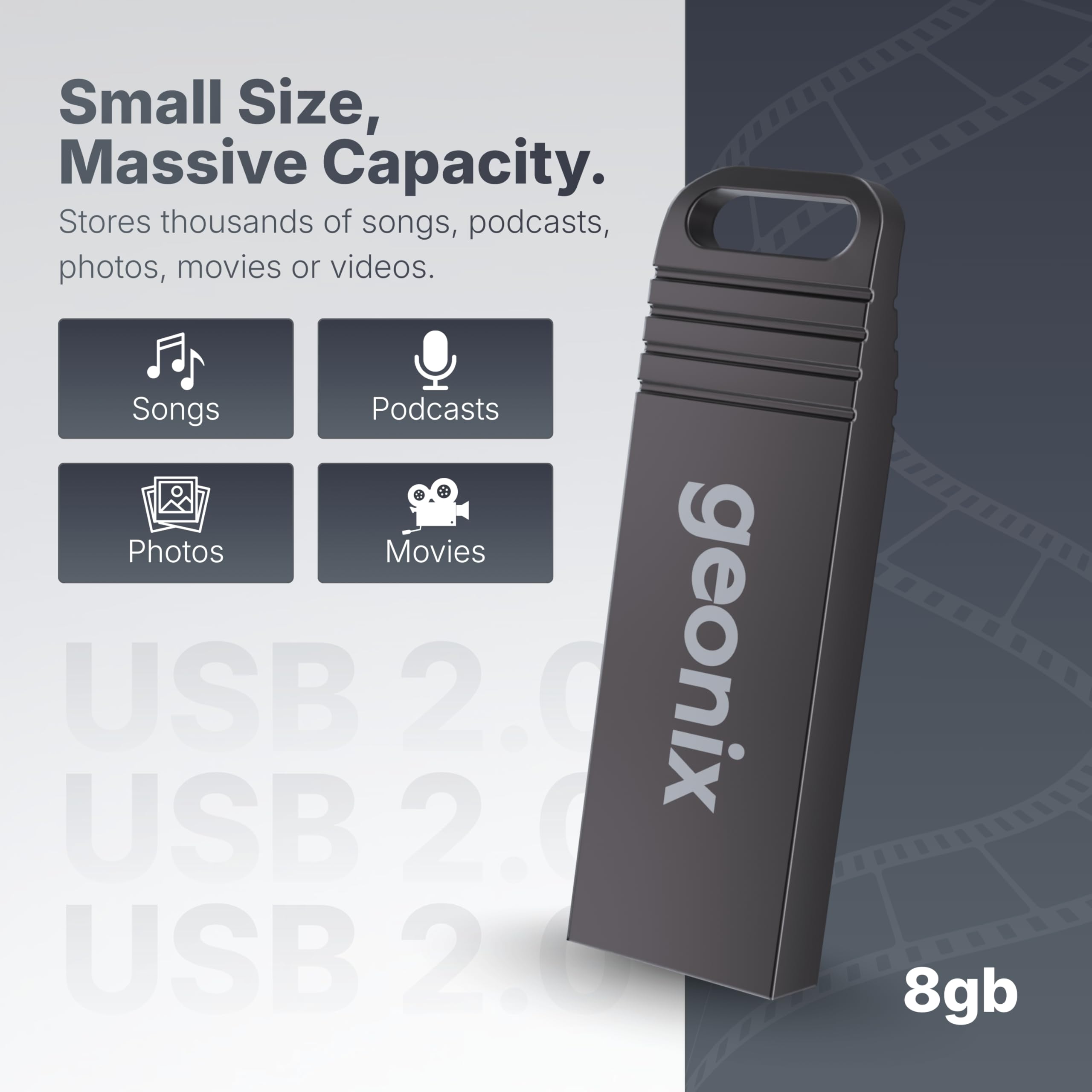 Geonix Pendrive 8GB, Metal USB 2.0 Flash Drive, Ideal for Data