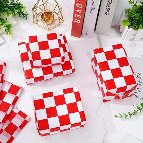 Miniatura 4 de Whaline 100 piezas de papel de seda a cuadros blanco y rojo para fiesta de autos de carreras, papel de regalo, papel de embalaje, papel de