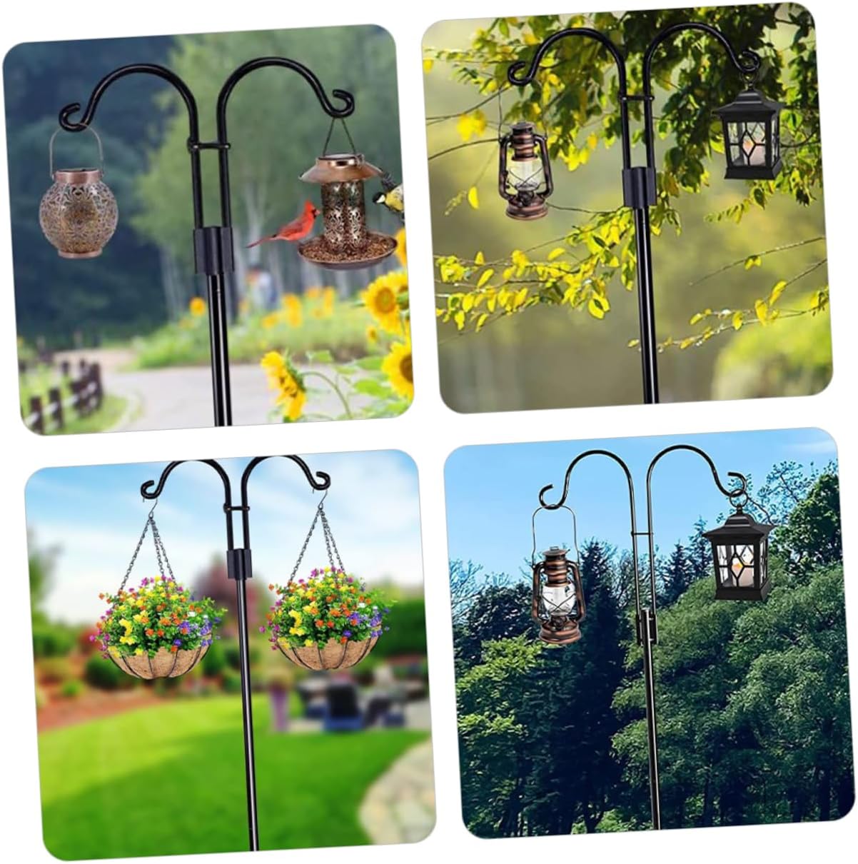 Shepherd Hook for Garden Double Hook Outdoor Plant Hanger Metal Decor for Hanging Solar Lights Lanterns Flower Pots and Bird Feeders
