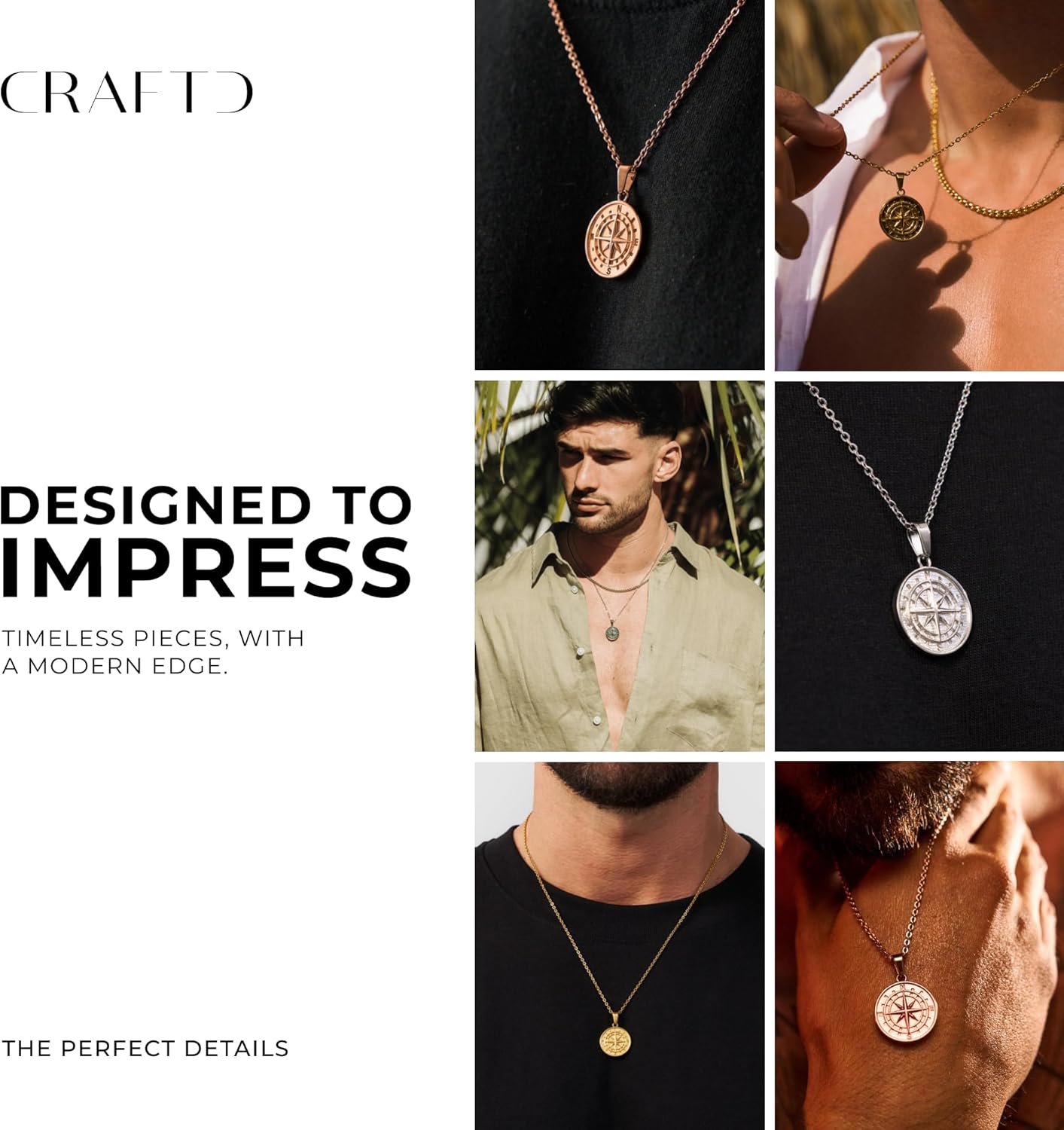 CRAFTD - Compass Pendant Necklace - 20.5" Chain Link with 20MM x 20MM Pendant - Waterproof, Heat & Sweat Resistant - Gifts for Men - Men's Jewelry - Image 6