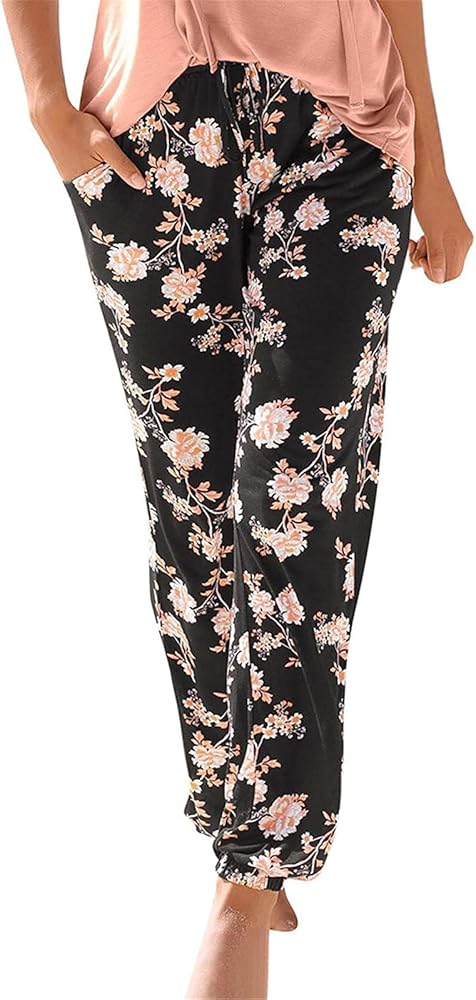 Pantalon De Pierna Ancha Floral De Cintura Alta Para Mujer, Pantalon Informal De Verano Con Cordón Elástico, Pantalon Largos De Playa Ligeros Y Fluidos De Talla Pequeña - AliExprs
