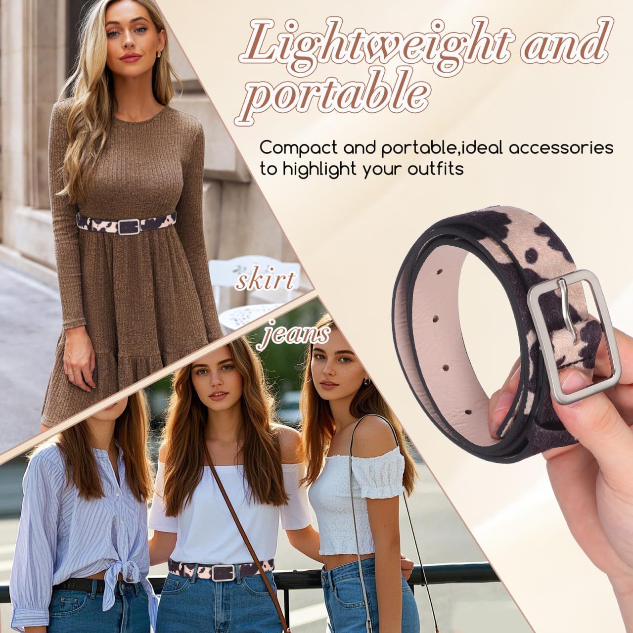 minkissy Cow Print Belt for Women Casual PU Leather-Belt Adjustable Pants Cool Western Belt Animal Print Waistband for Women Girls Brown 39.30X1.14X0.47inch - Image 5