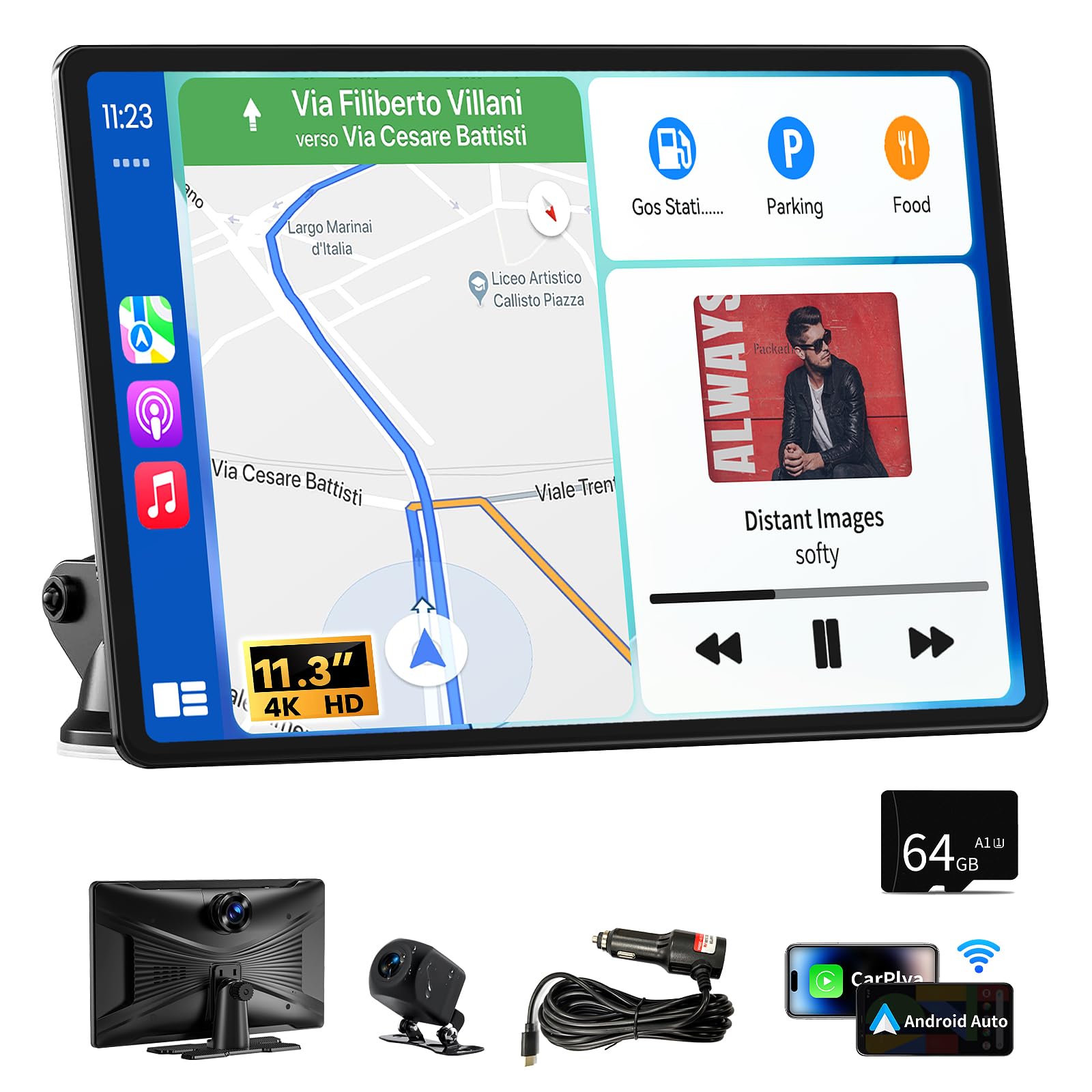 Carplay Display FüR Car Play und Android Auto,11.3 Zoll Touchscreen Android Auto Display Bildschirm Tragbares Autoradios,Carplay Display mit siri/GOO-gle,Dashcam,Navigation,Bluetooth,Mirror Link