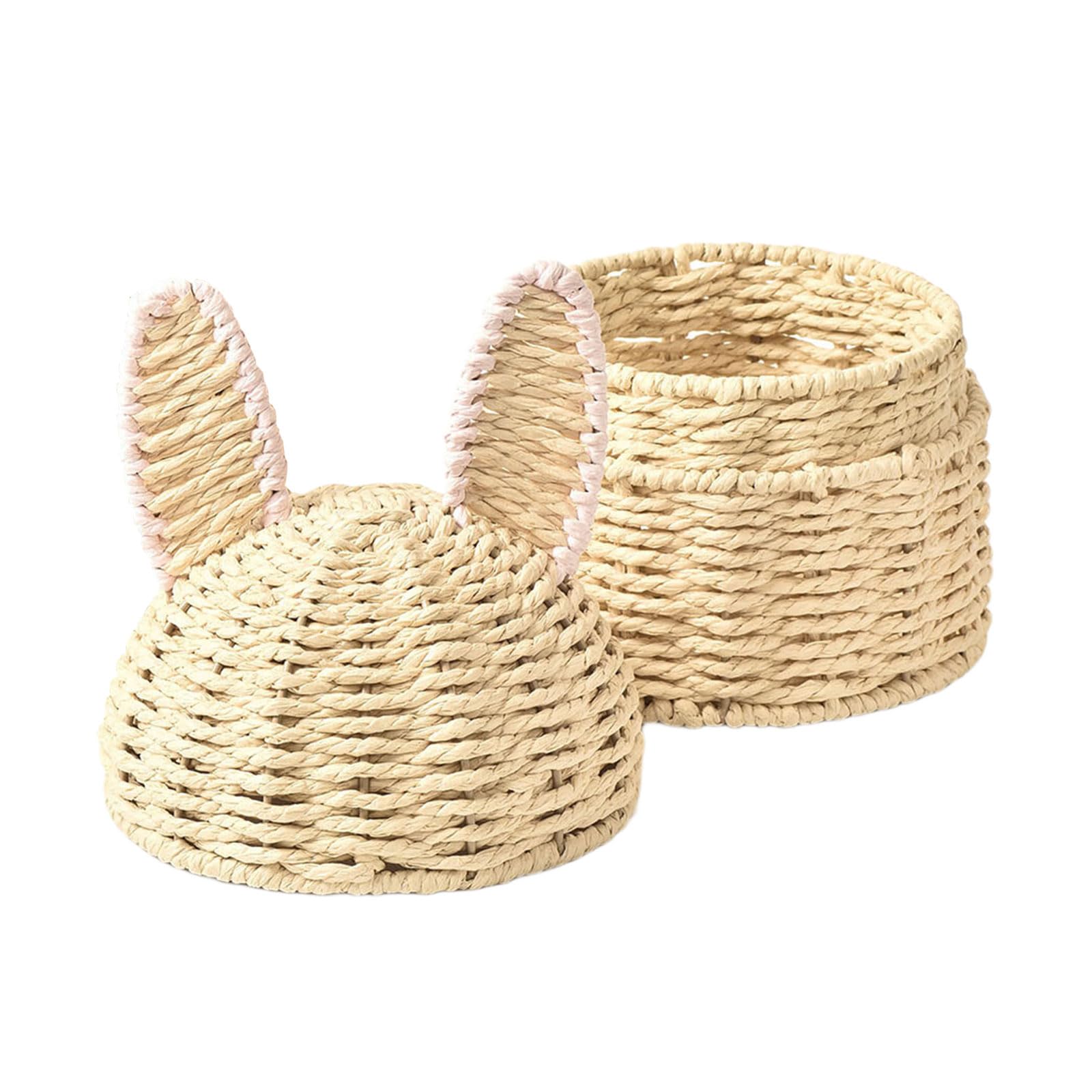 Portable Handwoven Basket with Rabbits Ears for Easy Movement Ideal for Kids Room Decoration and Storage Needs Handwoven Rabbits Basket