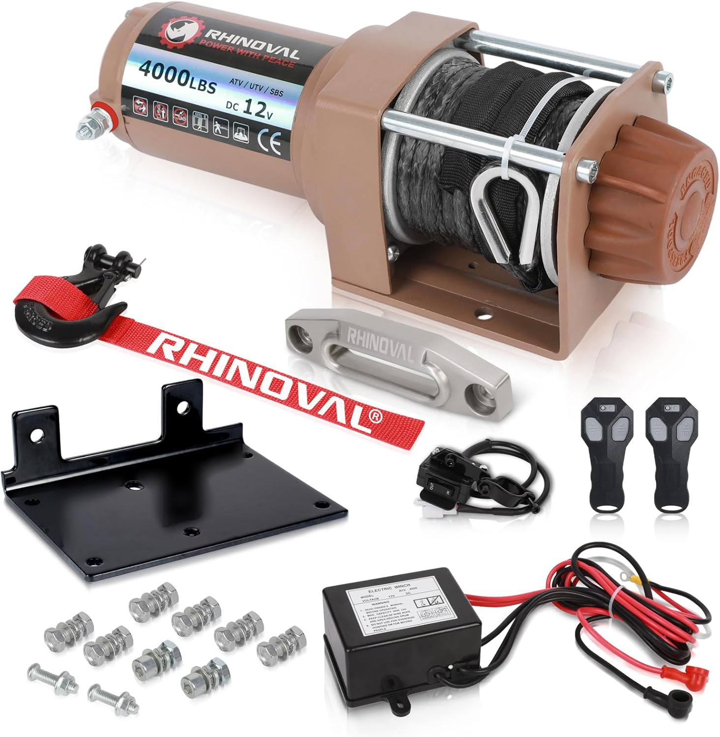 4000lb Winch, IP67 Waterproof, Dual Wireless Remotes, Synthetic Rope with 6600 lbs Breaking Strength, 12V, for ATV/UTV Recovery, Trailer, Flatbed (RH4000 Separate Mount)