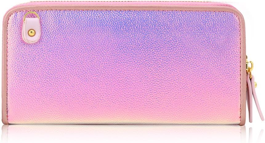 Jenell Double ZIPS Solid Metallic Large Purse with Strap in Pink
