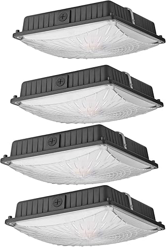 1000LED Paquete de 4 luces LED de toldo de 45 W, 5,300 lúmenes, 10 x 10 pulgadas, 200 W, HIDHPS de repuesto, luz diurna blanca 5000K AC110 - 277V,