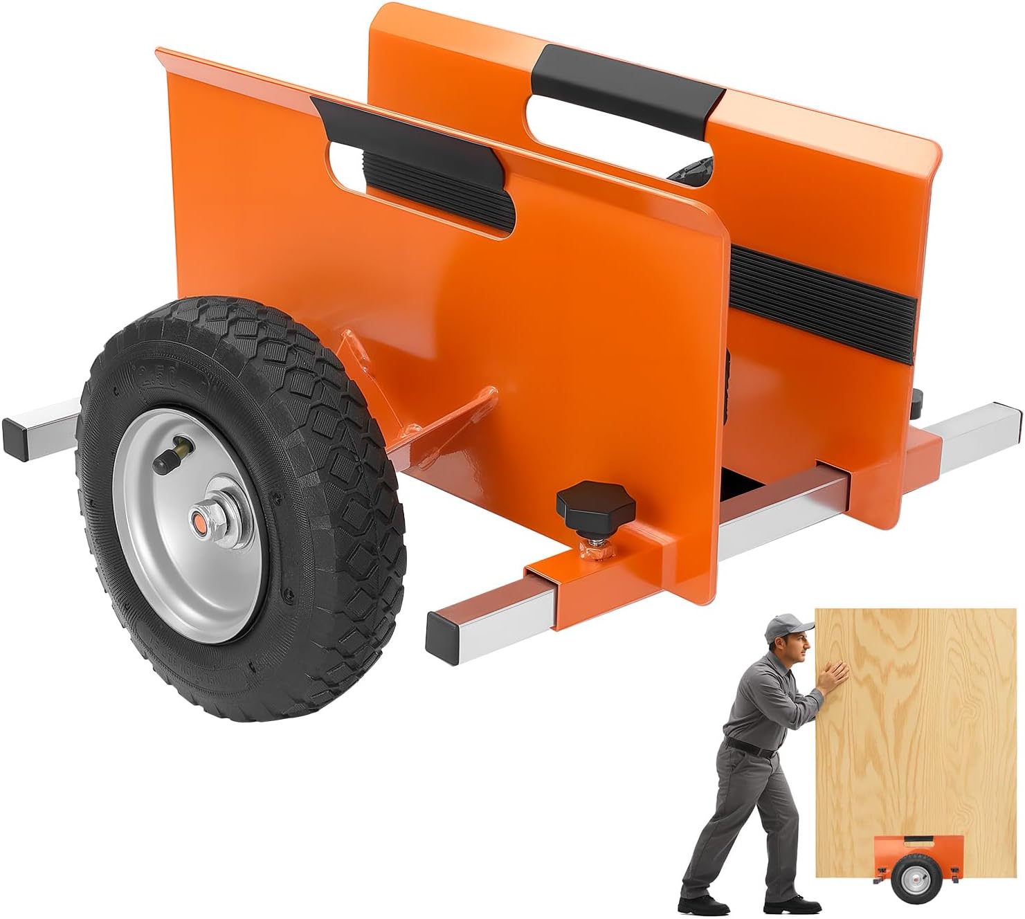 ALLOYNIX 10" Heavy-Duty Panel Dolly: 700LB Capacity, 8" Pneumatic Wheels, Adjustable 0-9" Frame for Drywall, Plywood, Doors - Indoor/Outdoor (Orange)