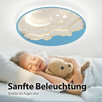 LED Ceiling Light Kids, Dimmable Kindergarten Ceiling Lamp, Moon and Stars Cartoon Ceiling Light, for Girls Boy Bedroom [Energy Class B]