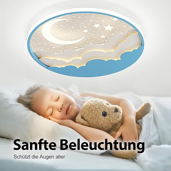 LED Ceiling Light Kids, Dimmable Kindergarten Ceiling Lamp, Moon and Stars Cartoon Ceiling Light, for Girls Boy Bedroom [Energy Class B]