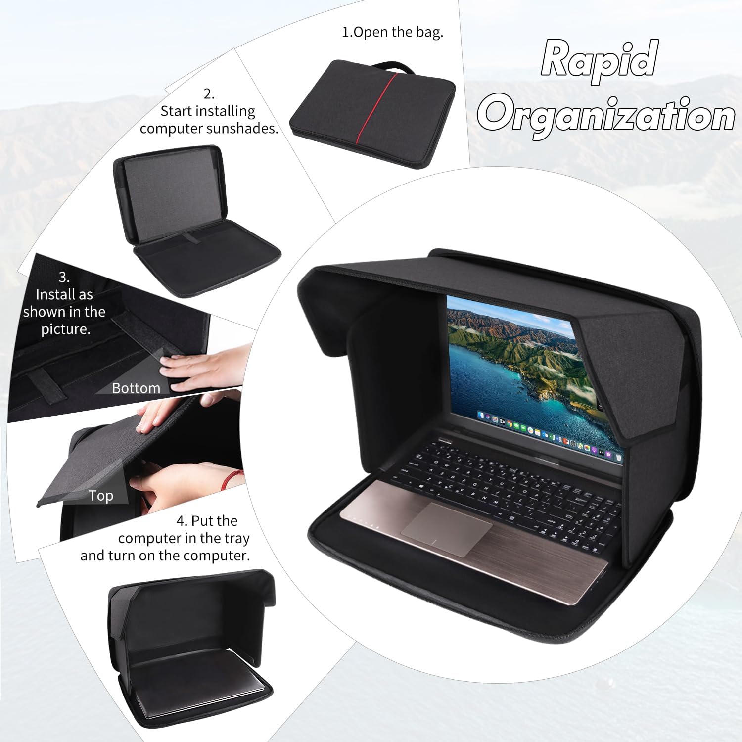 Laptop Sun Shade, Laptop Sun Glare Shield Privacy Screen Hood Computer Sunshade Bag for Working Outside Outdoor Foldable Computer Shield Cover Outside 15-16''(Patent Pending)