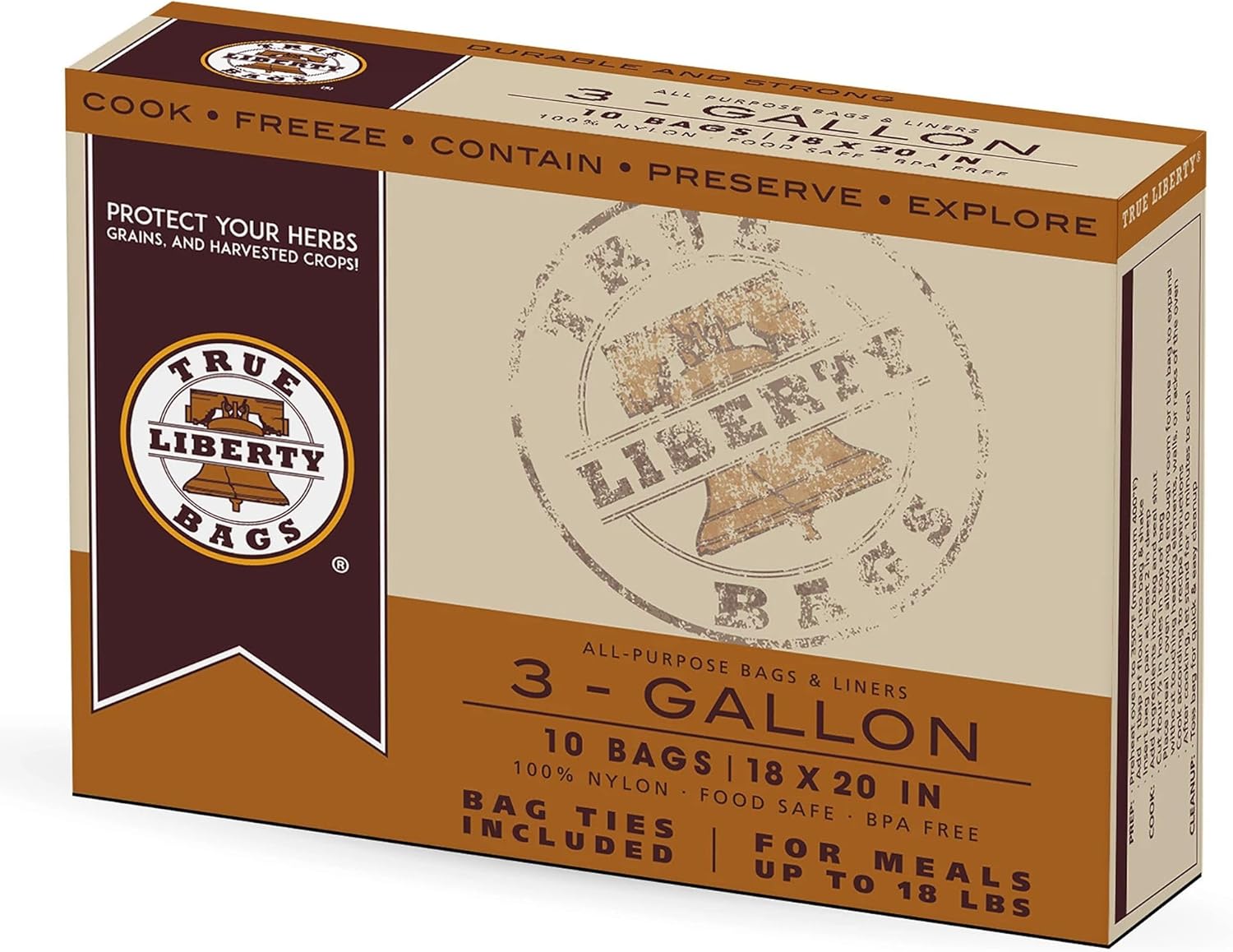 True Liberty All-Purpose Bags for Cooking, Preserving, Containing, and More, BPA-Free Nylon, 3 gal. (Pack of 2)
