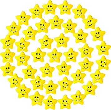 Kasyat 48 Pieces Star Stress Balls Bulk for Kids Mini Smile Face Stress Balls Relief Toys for School Carnival Reward Student Prizes Party Favors Hand ExerciseYellow