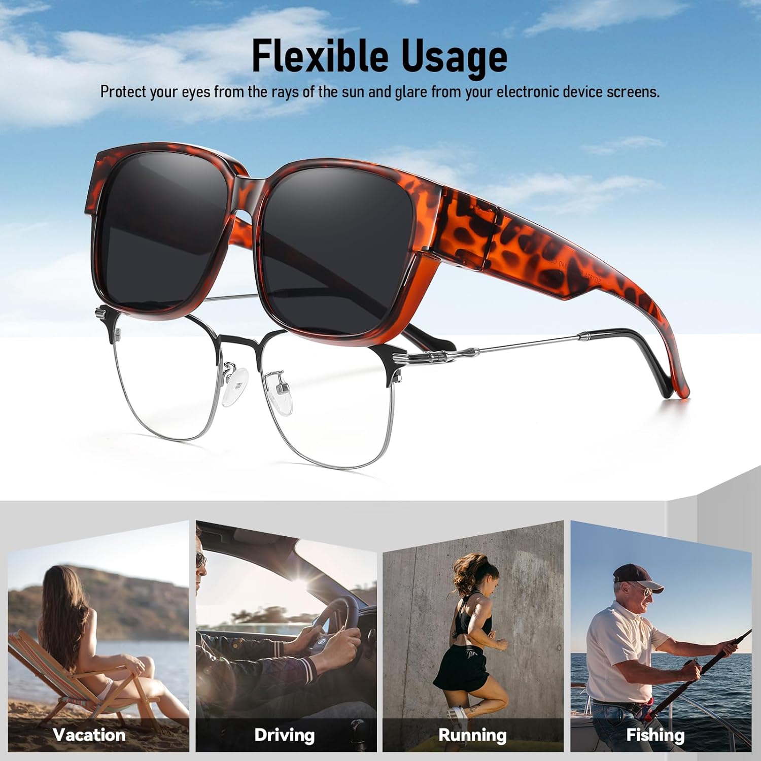 HAOLOTA Polarized Fit Over Glasses Sunglasses for Men Women Trendy Square Wrap Around Shades For Driving UV Protection - Image 7