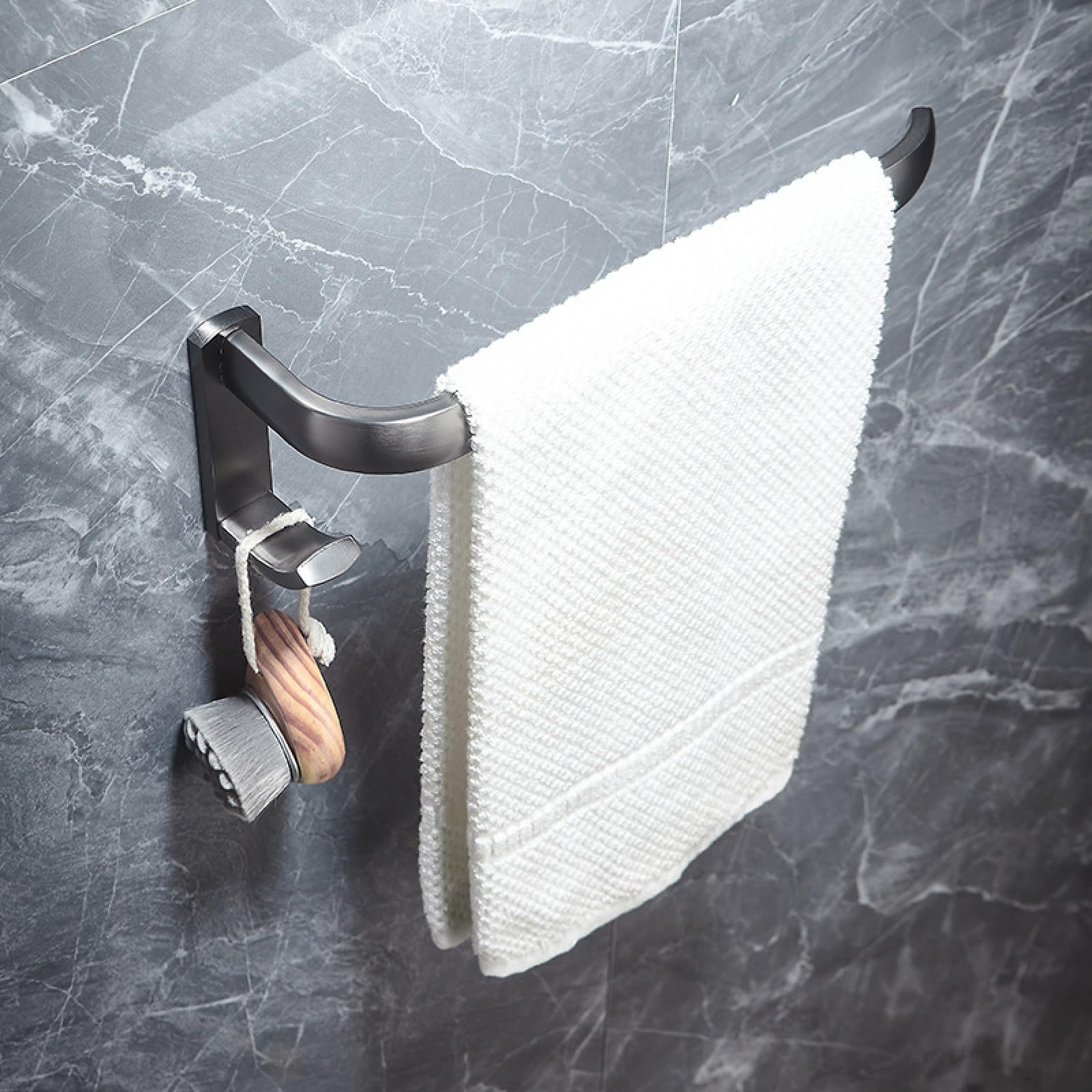FGXHHS Full Copper Gun Grey Bathroom Towel Rack Bath Toilet Shelf Hardware Pendant Set With Hook