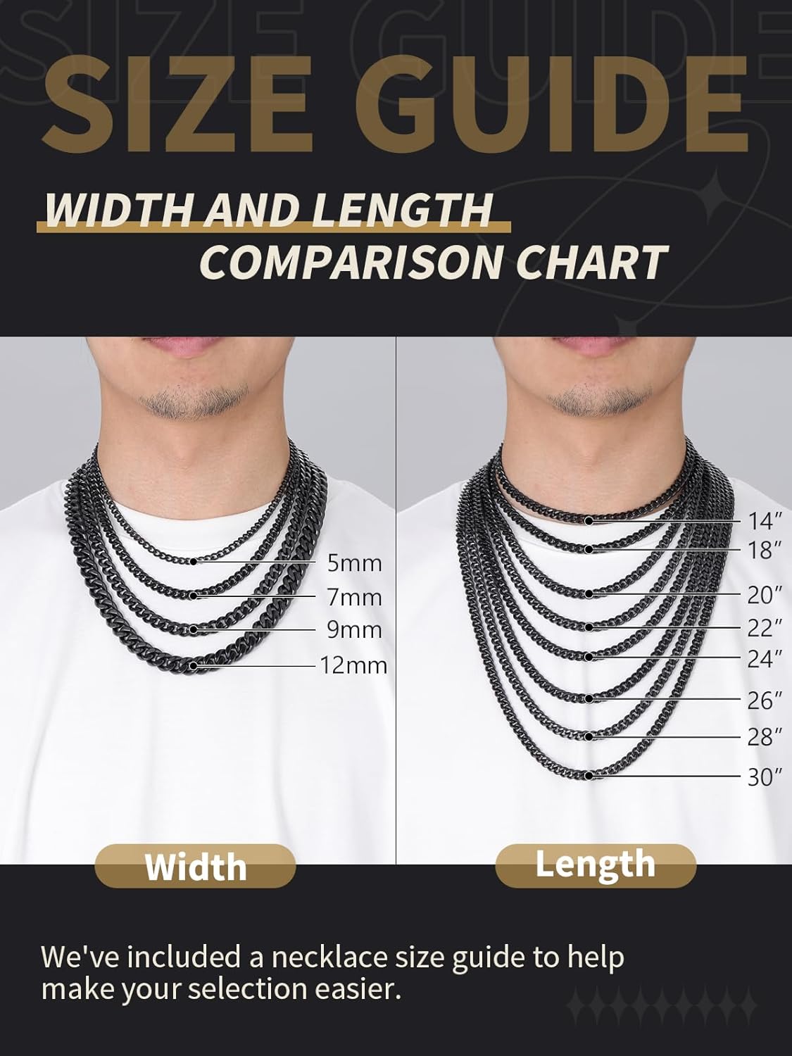 FindChic Men Curb Chain Necklace 18K Gold Plated/Stainless Steel/Black Chunky Double Tight Cuban Link Hip Hop Neck Chains for Men Boys 3.5MM/5MM/6MM/7MM/9MM/12MM 14''-30'' 8 Length Options (Send Gift Box) - Image 6