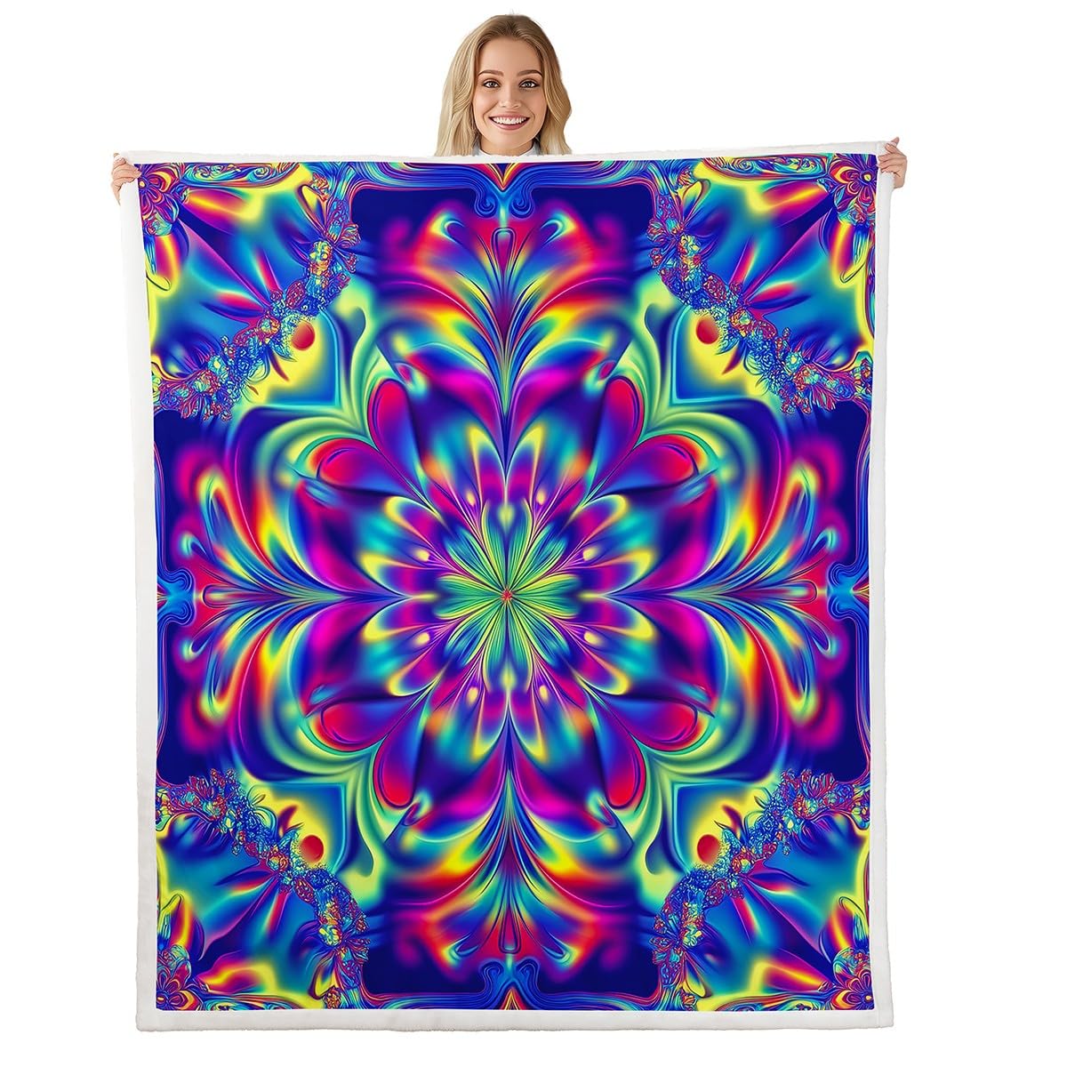 Erosebridal Psychedelic Throw Blanket Teal Blue Purple Fleece Blanket for Kids Child Boys Girls,Gradient Exotic Blanket Iridescent Abstract Flannel Blanket 60