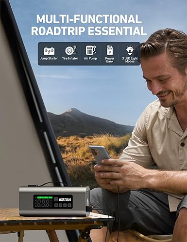 Miniatura 3 de AstroAI Arrancador portátil con compresor de aire de 150 PSI, batería de automóvil de 2500 A, paquete de arranque de hasta 7.5 L de gas y motor
