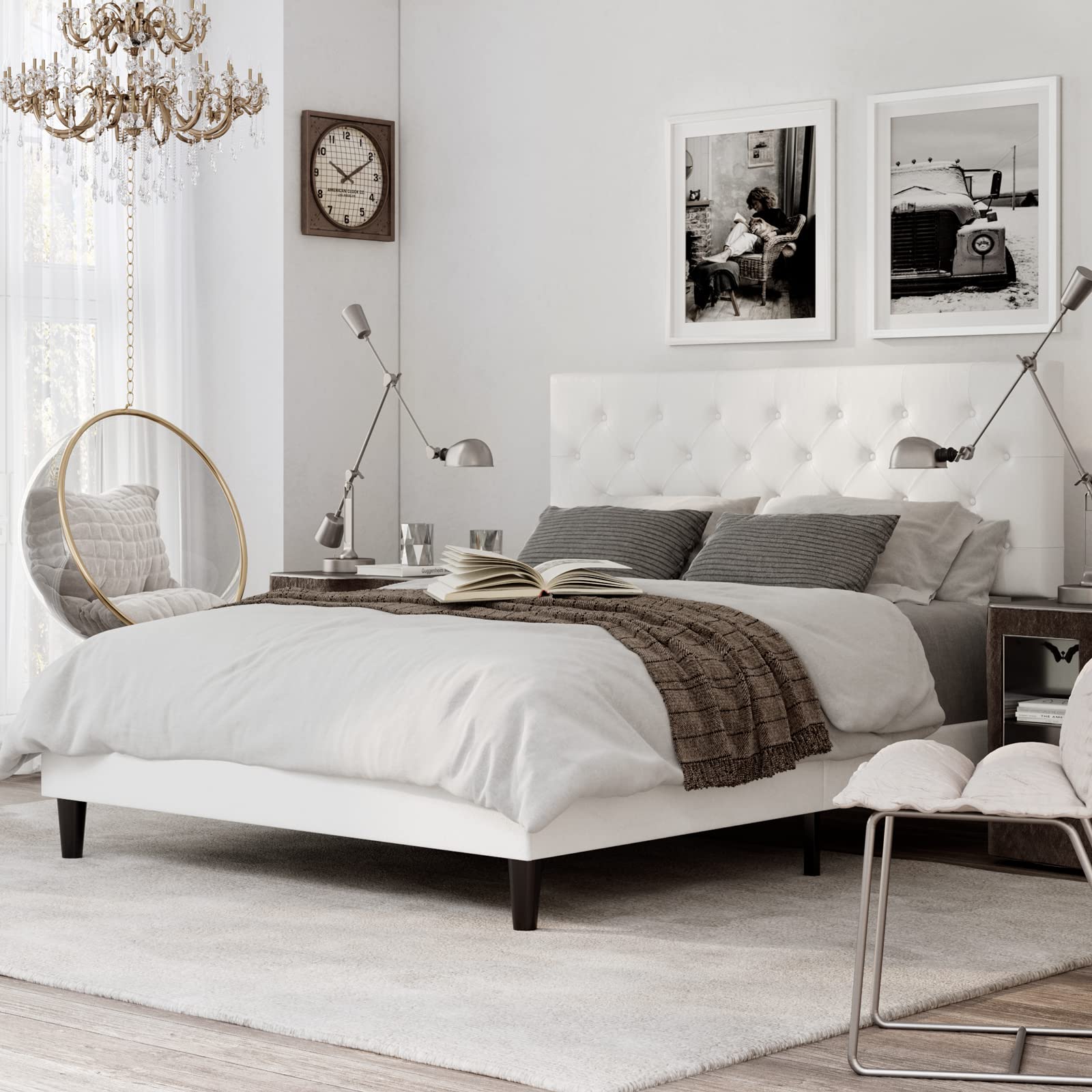 Amazon.com: IMUsee Full Size Faux Leather Upholstered Platform Bed