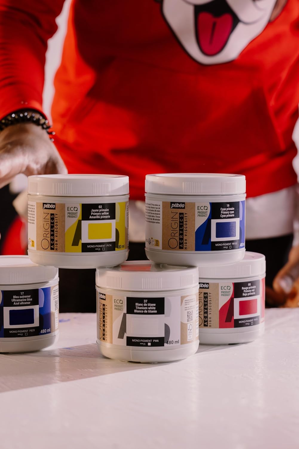 Pebeo - Origin Acrylics 480ml - Eco-Designed Acrylic Paint - High Viscosity - Matte Finish - 100% Recycled Binding - 96% European Raw Materials - Primary Cyan