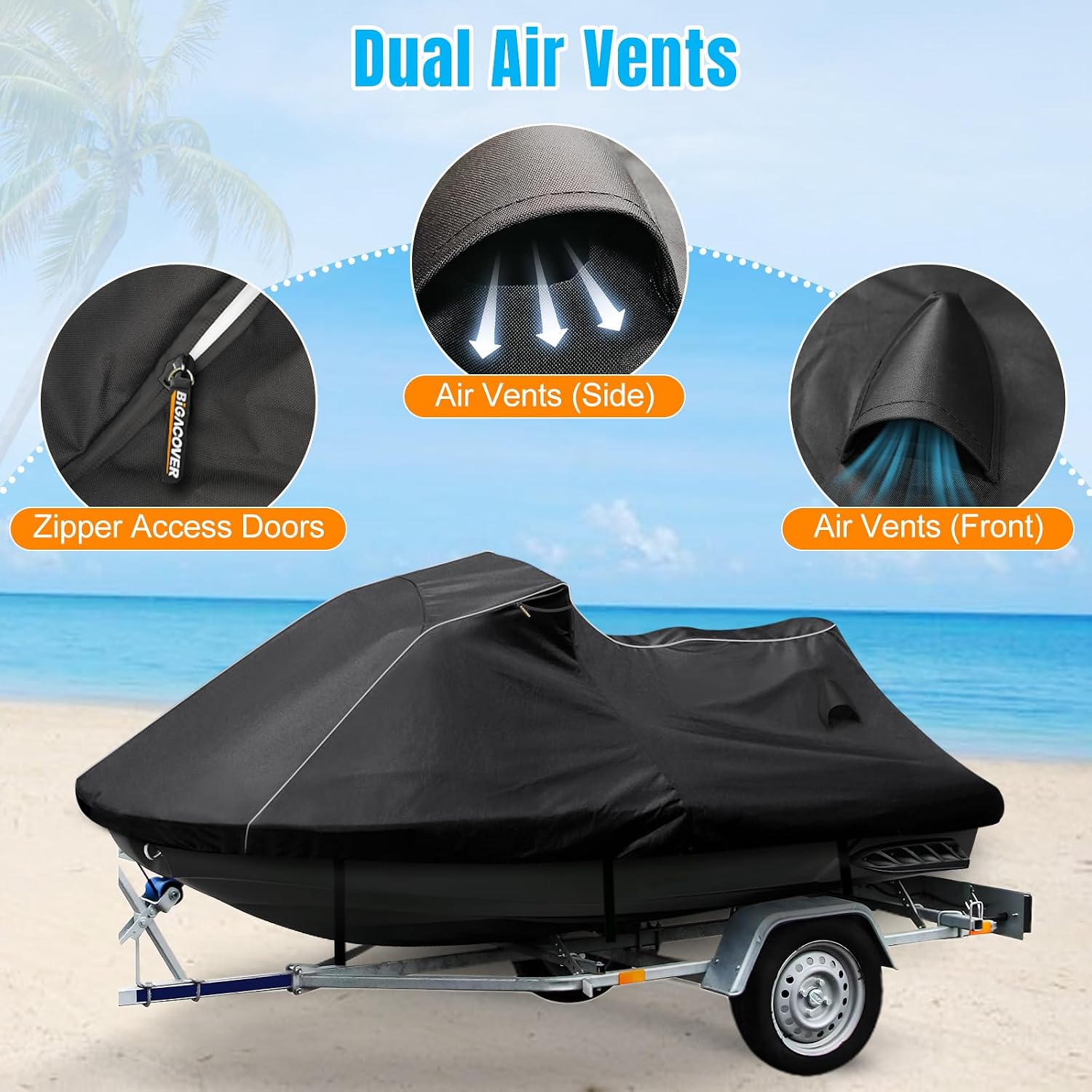 Waterproof Jet Ski Cover for Sea-doo 2011-2019 GTS, GTI SE, GTI Limited, 600D Oxford UV-Proof Jetski Covers, Trailerable Jetski Cover with Air Vents, Reflective Strips