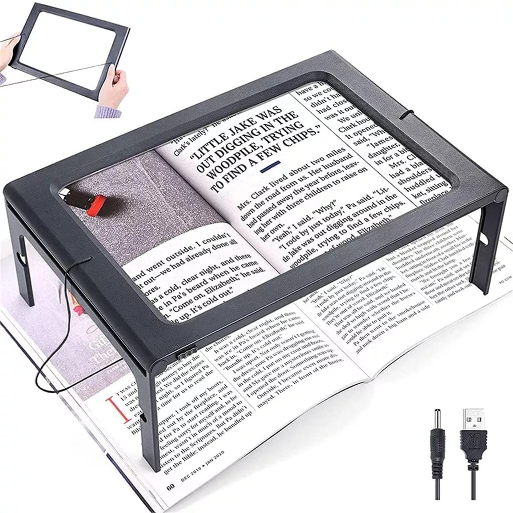 DEUYO Loupe de Lecture rectangulaire Pliable avec lumière, loupe de Table Pliante Portable Warm as Ever