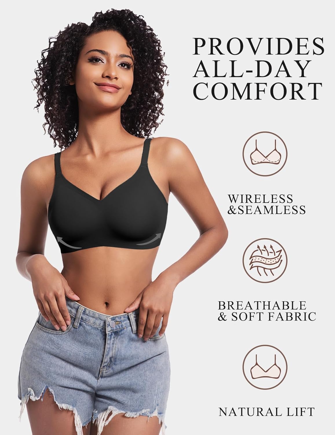 Eleplus 3 Pieces Women's Seamless Wireless Jelly Bras Comfortable Padded T-Shirt Push Up Bralettes Pack - Image 2