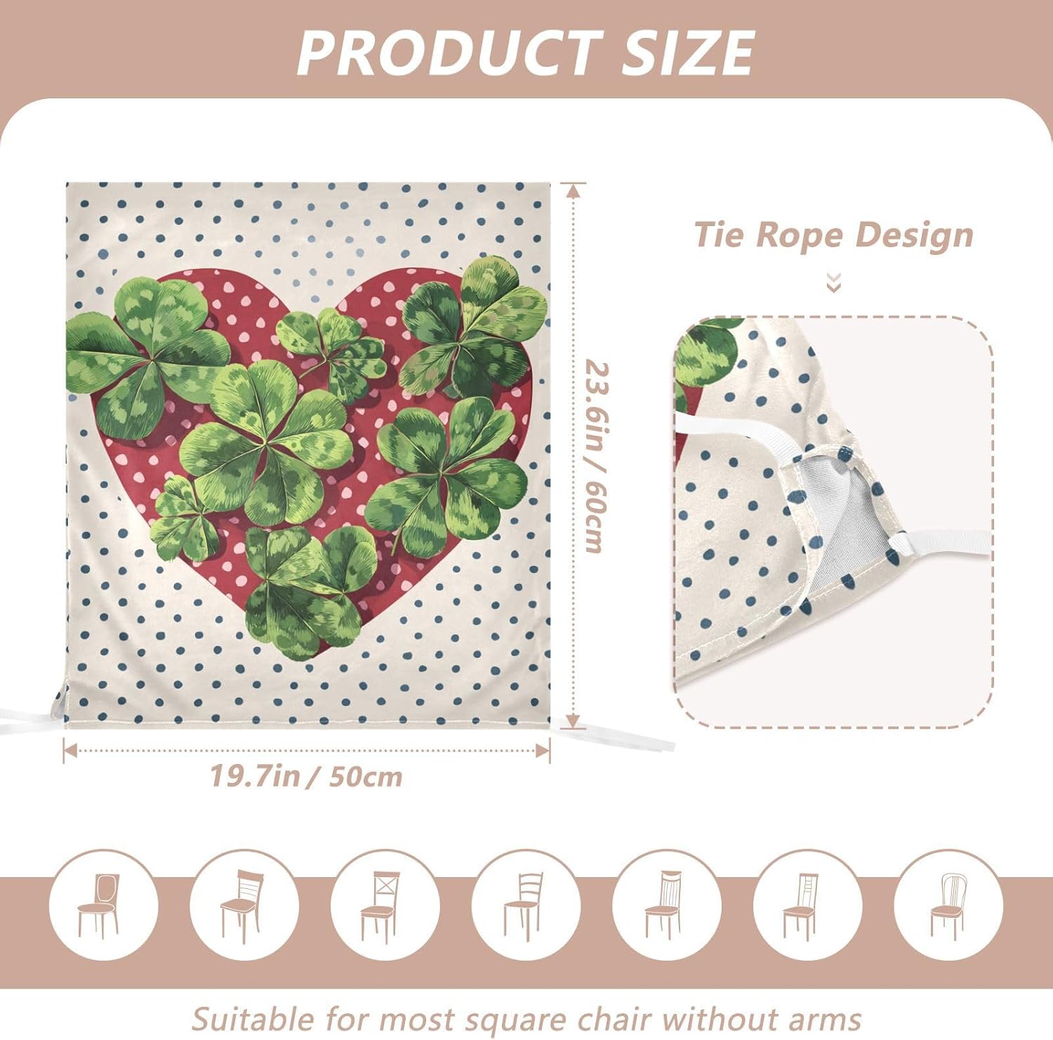 ALAZA Vintage Hearts Clovers Polka Dots Chair Back Cover Set of 6, Washable Reusable Removable Chair Slipcovers Decorative Chair Cover for Home Kitchen Wedding Party