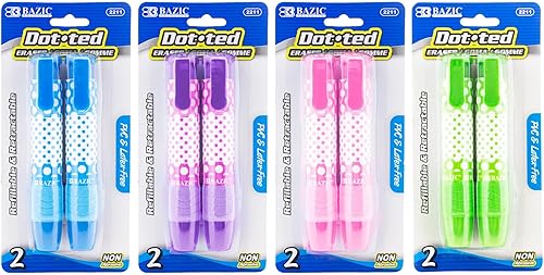 BAZIC - Borradores retráctiles con puntos, borrador de lápiz mecánico, borrador de clic de tamaño grande (paquete de 2), 24 paquetes