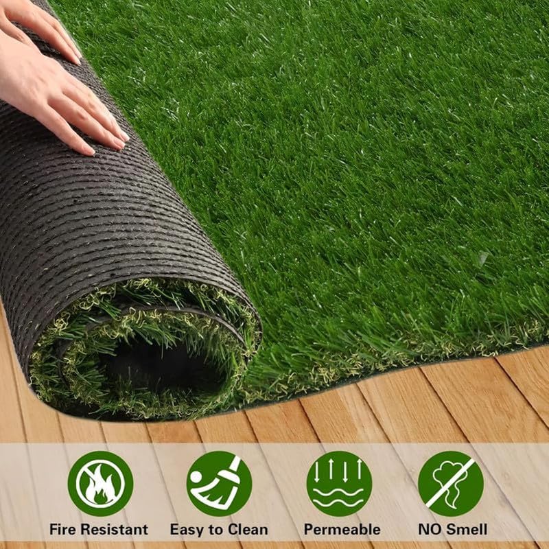 Image of Anti-Skid Artificial Grass Door Mat for Home & Office Entrance - Washable Foot Mat, Durable Green Synthetic Welcome Carpet 2x4 feet