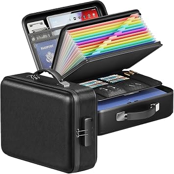 novelinks Fireproof Hard-Shell Document Box with Lock, Black