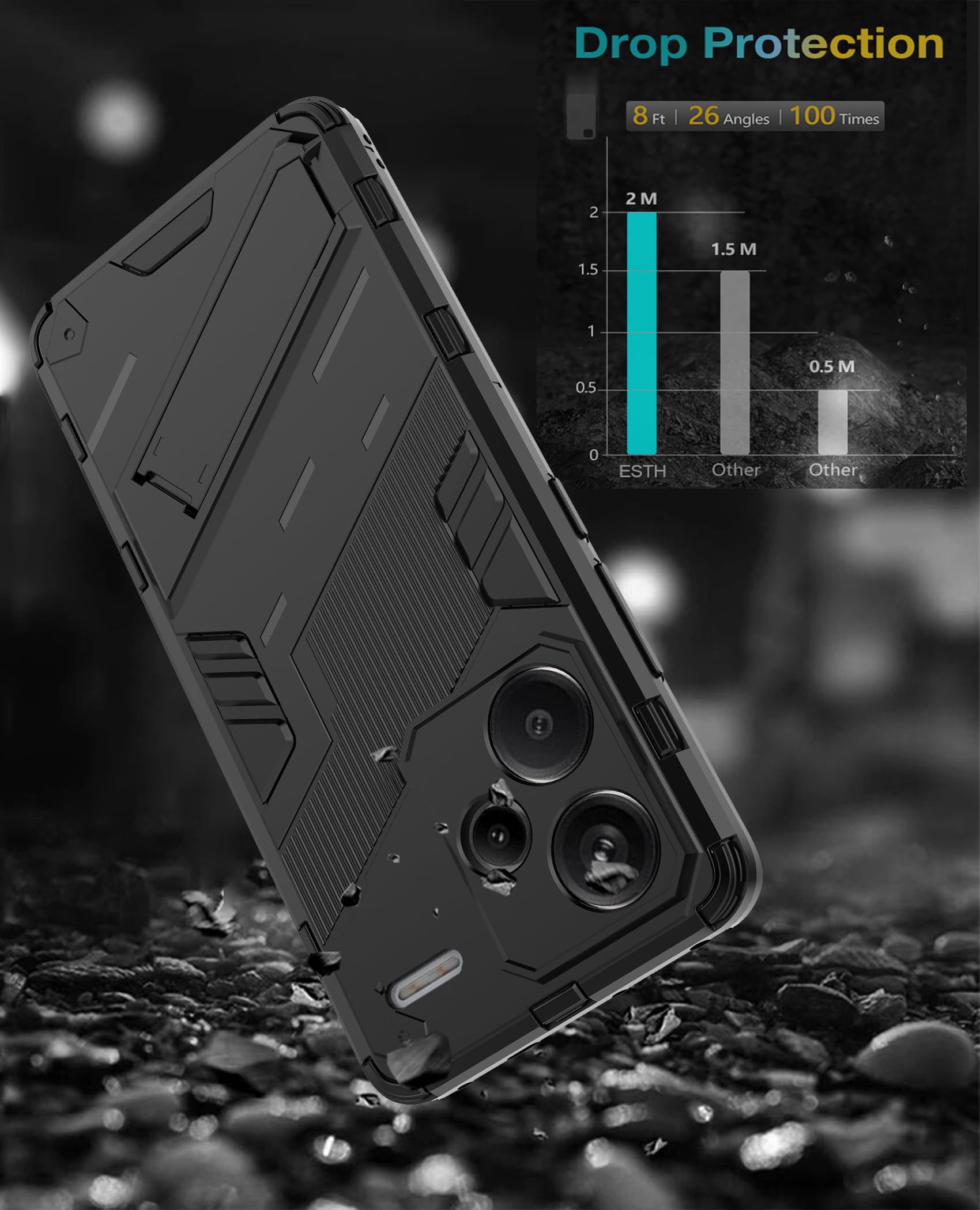 ESTH® Custodia per Xiaomi Redmi Note 13 Pro Plus con Supporto [Compatibile con Supporto Magnetico per Auto] Cover Paraurti PC + TPU, Arancia